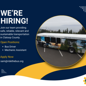 SETD is hiring! 1 Graphic featuring an image of a bus and explaining open SETD positions.